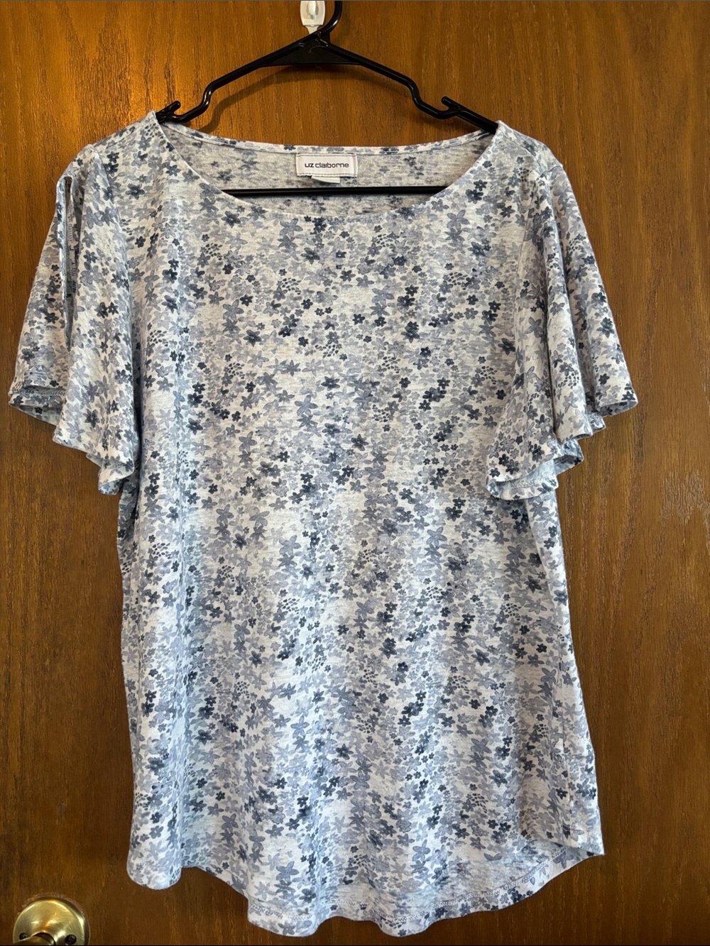 Liz Claiborne Light Blue Floral Short Sleeve Blouse